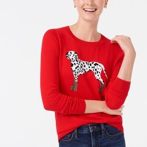 J Crew teddie Dalmatian dog red sweater xs
